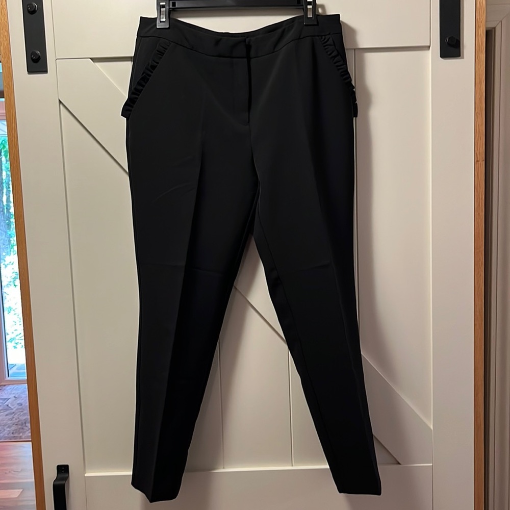 Adrianna Papell Black Pants with Ruffle Detail